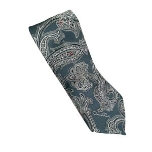 Oscar de la Renta Mens Tie Gray Paisley Silk Designer Formal Necktie 57X4